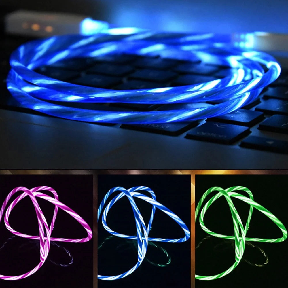 3 in 1 LED Flowing Magnetic Charging Cable Magnetic Phone Charger Light up Shining USB C Cable Android Micro USB Type C Iphone