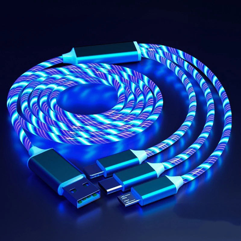 3 in 1 LED Flowing Magnetic Charging Cable Magnetic Phone Charger Light up Shining USB C Cable Android Micro USB Type C Iphone