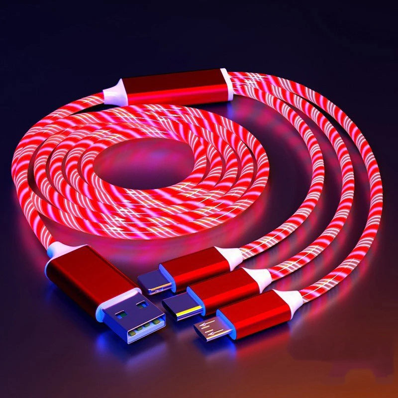 3 in 1 LED Flowing Magnetic Charging Cable Magnetic Phone Charger Light up Shining USB C Cable Android Micro USB Type C Iphone