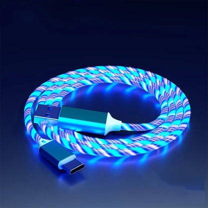 3 in 1 LED Flowing Magnetic Charging Cable Magnetic Phone Charger Light up Shining USB C Cable Android Micro USB Type C Iphone
